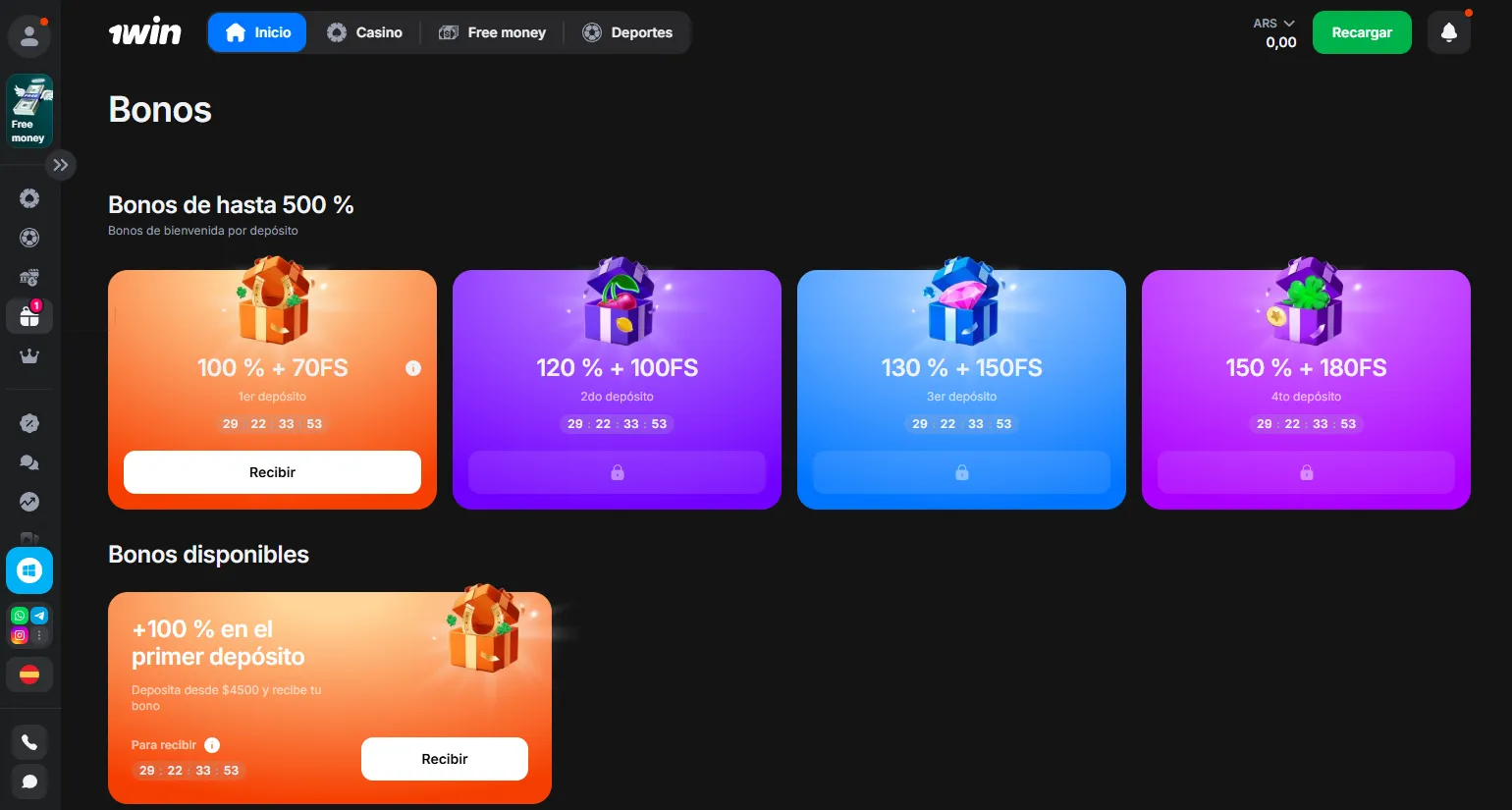 Bonos y promociones en 1Win Casino
