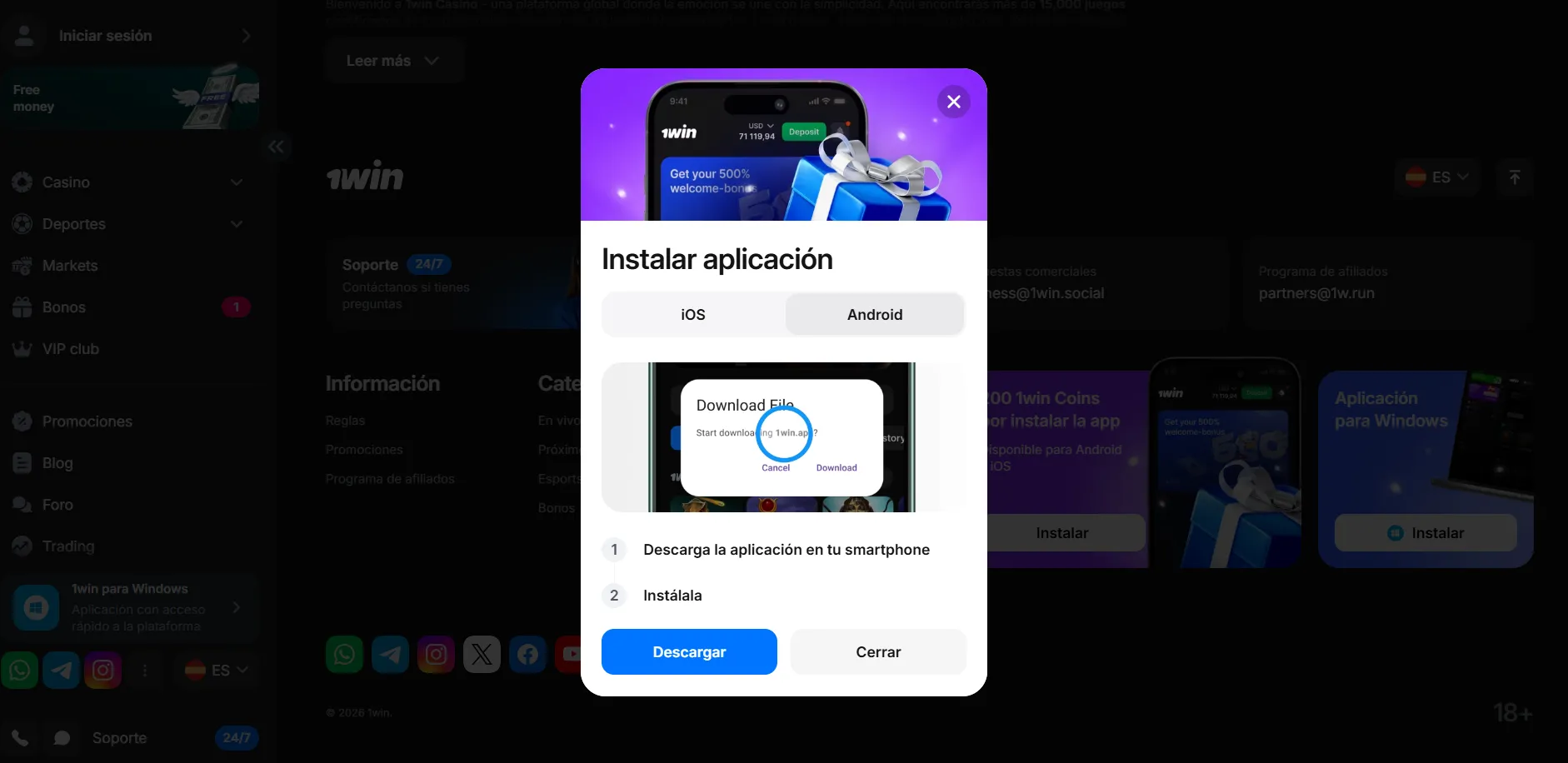 1win descargar — APK para Android