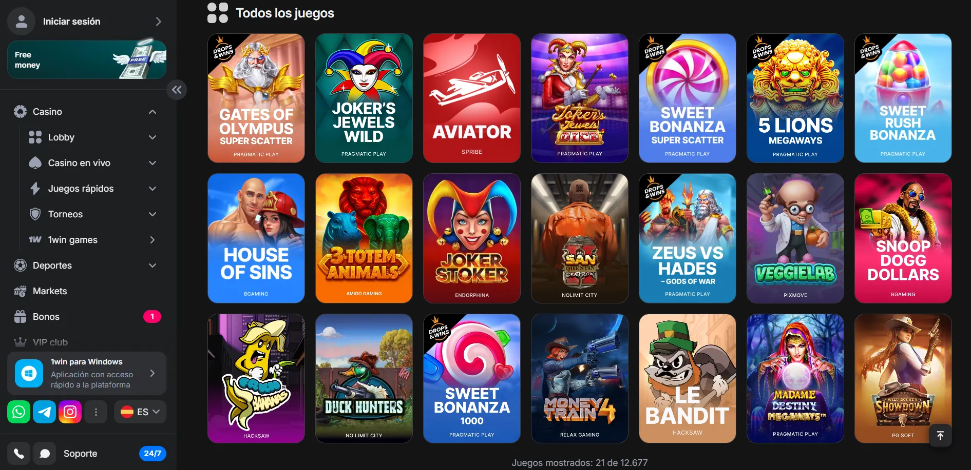 Apuestas deportivas y casino en 1win Casino app
